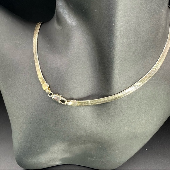 Gold-Tone Flat Herringbone Chain Necklace – Lobster Clasp - Picture 3 of 6